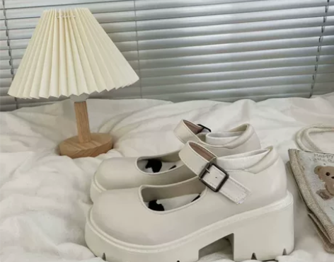 厚底小皮鞋2023夏季新款粗高跟百搭大码配...