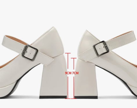 高跟鞋女婚鞋法式一字带玛丽珍鞋防水台粗跟单...