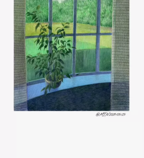 原创彩铅画作品《夏日窗口》纸质印刷品无框装...