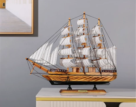 一帆风顺帆船摆件办公室老板桌面木质模型家