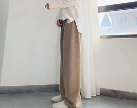 ?针织阔腿裤女秋冬季高腰宽松垂感直筒灯芯绒...