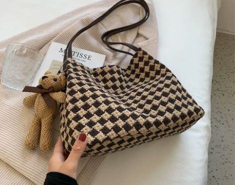 格子包包女大容量2021新款时尚秋冬质感单...