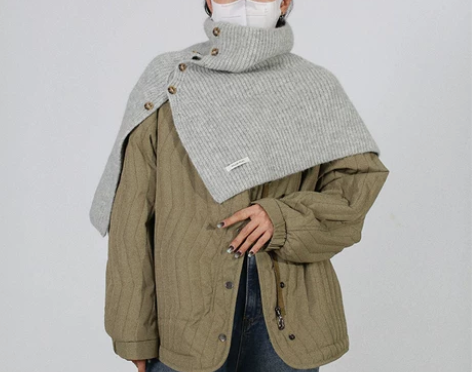 含10%羊毛扣子高领披肩多种穿法围脖一体配...