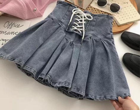 牛仔短裙女春夏新款高腰显瘦百褶蓬蓬百搭气质...