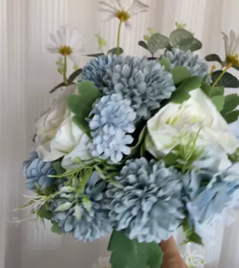 田园小清新蓝白假仿真花艺客厅装饰摆件花束餐...