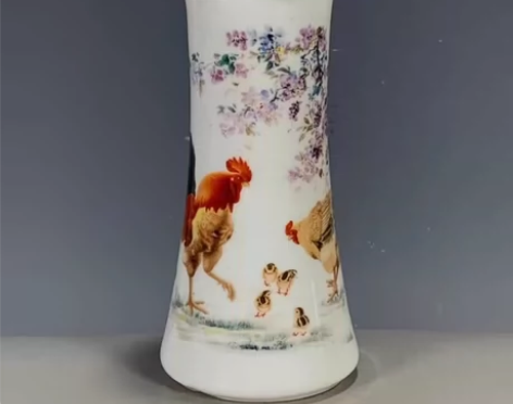 仿古董瓷器清代乾隆年制粉彩花鸟纹花觚花瓶摆...