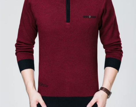 啄木鸟中领冬季半高领羊绒衫男拉链毛衣加厚中...