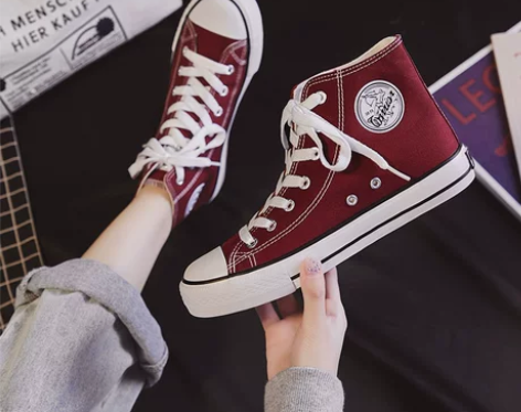 回力女鞋高帮红色帆布鞋女2023春季新款潮...