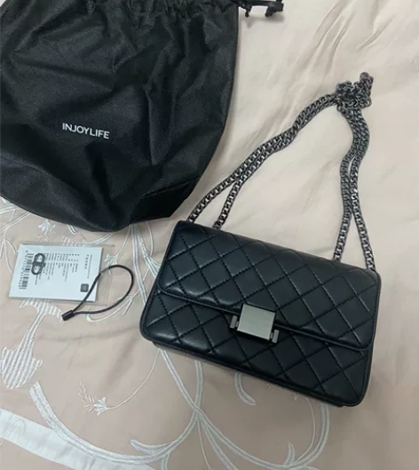 injoylife菱格链条包小羊皮盒子包，...