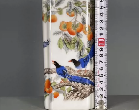 特价清仓！景德镇瓷厂粉彩喜鹊柿子四方毛笔筒...