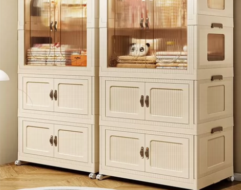 可折叠儿童衣物收纳柜带轮衣柜自由拼接简约现...