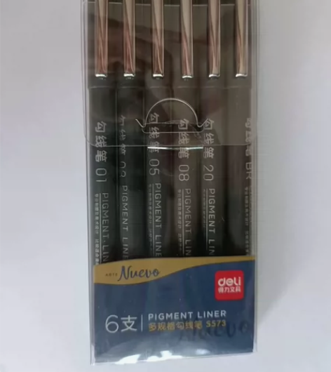 得力双头勾线笔美术专用记号笔水油性学生黑色...