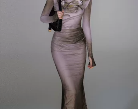 OfAkiva“梦核美学”蝴蝶印花网 纱连...