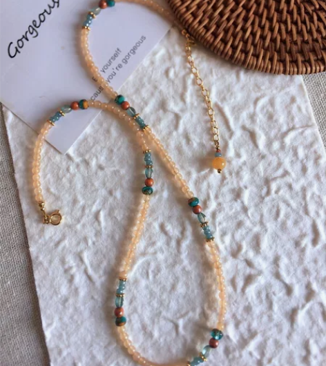 小众新中式项链天然石项链玉石项链加长原创设...