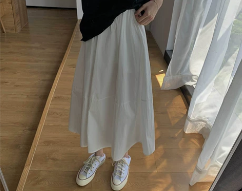白色半身裙女夏季高腰花苞裙中长款遮胯显瘦超...