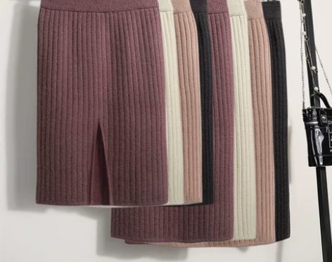 2021秋冬一片式高腰开叉针织半身裙中长款一步裙包臀裙女裙子...