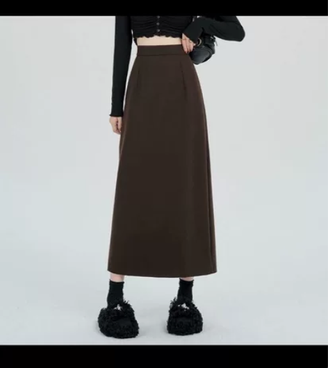 秋冬毛呢半身裙高腰遮胯中长款直筒裙显瘦a字...