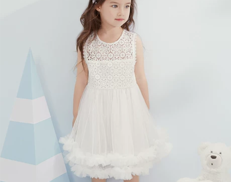 英氏女童连衣裙女宝夏季纯白公主背心纱裙淑女...