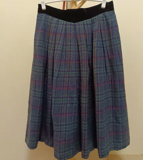 vintage古着日制百毛拼丝绒格纹大摆伞...