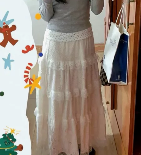 杏色蕾丝蛋糕裙半身裙女春秋新款慵懒风小众简...