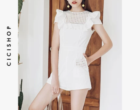 冷淡风纯棉连衣裤极简夏季镂空气质白色ins...