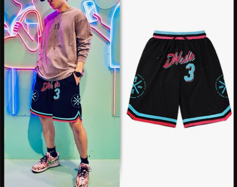 热火城市版美式篮球训练短裤男过膝休闲嘻哈五...