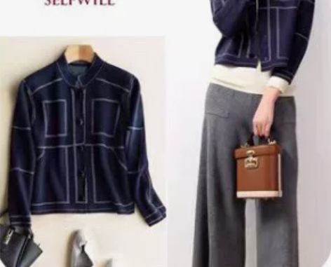 #开衫 利落中性风洋气小开衫外套，深蓝色M...