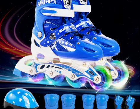 溜冰鞋儿童全套装可调闪光直排轮成人旱冰鞋滑...