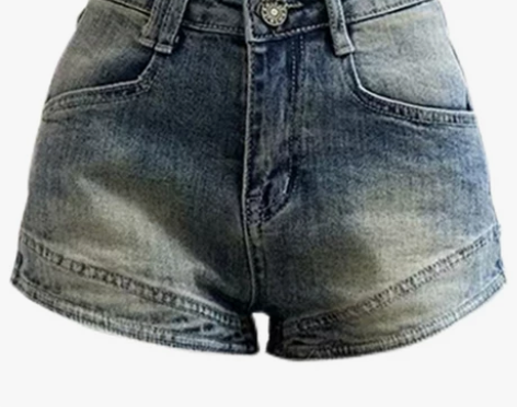美式复古高街牛仔短裤女夏季薄款辣妹高腰修身...