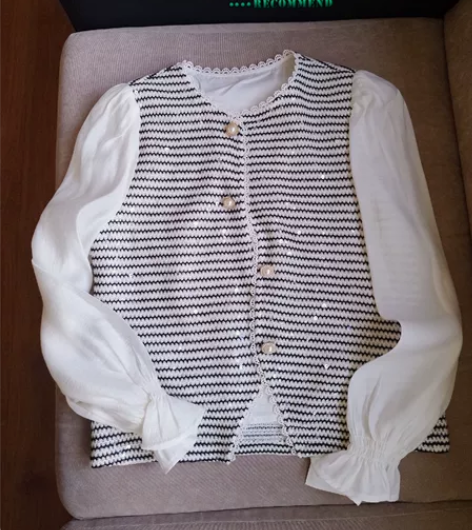 全新！bebe专柜正品小香风亮片拼接麻纱上...