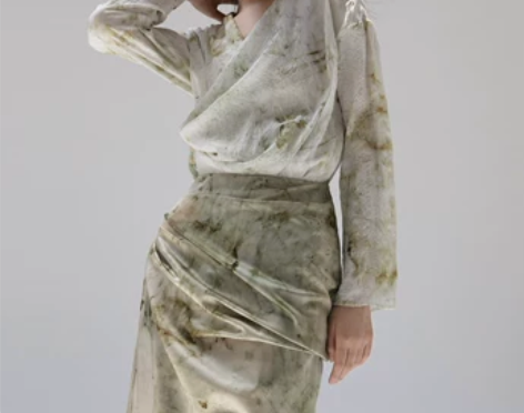 脏染效果数码印花立体裁剪女神套装 修身气场...