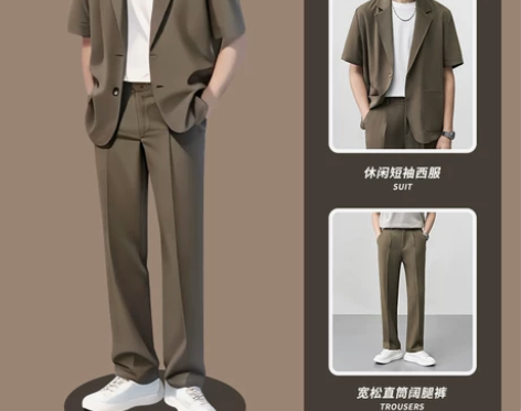 夏季薄款短袖西装男休闲宽松外套潮流帅气高级...