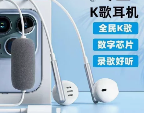 K歌耳机双麦克风耳机有线入耳式监听录歌录音...