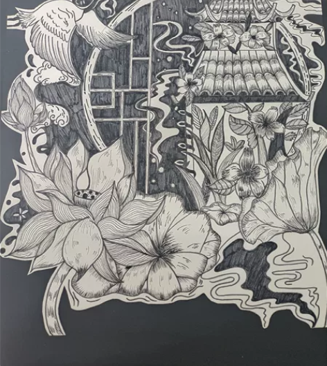 美术作品黑白线条画15一张 4开大小(37...
