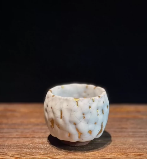 日式雪志野24K鎏金手工主人杯 【日式雪志...