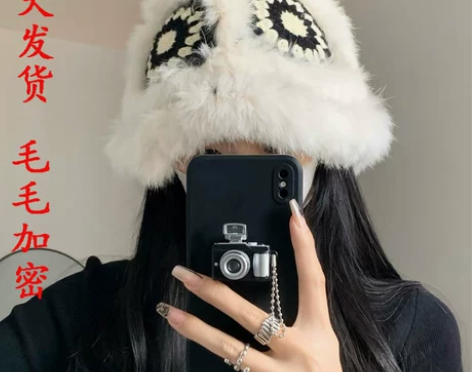 大头兔毛毛线帽子女秋冬季可爱毛绒国潮醒狮渔...