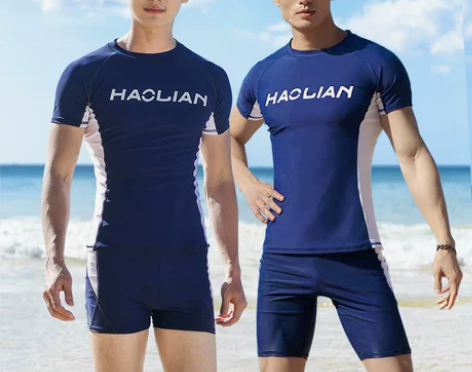 泳衣男士套装男胖童分体潜水上衣短裤初高中学...