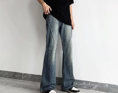 高街vibe裤子男潮修身直筒复古水洗美式阔...