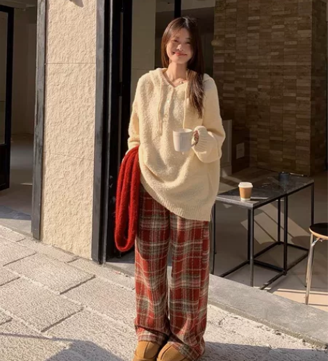 加绒格子裤 9新几乎全新￥50