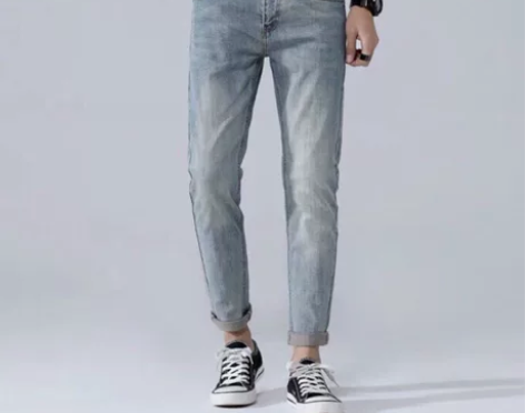 新款男士九分牛仔裤潮牌修身小脚宽松直筒百搭...