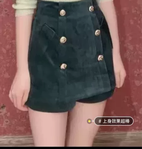 玛克茜妮祖母绿裙裤2022秋季复古风丝绒，...