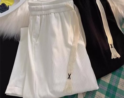 垂感冰丝裤子男夏季港风ins高街直筒长裤百...