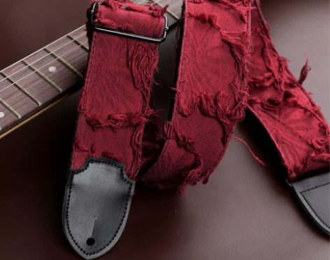 暗红补丁流苏电吉他背带贝斯肩带民谣木吉他通...