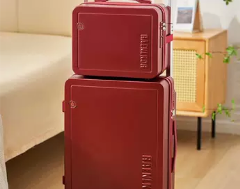 朗客红色行李箱子母箱宽拉杆女20寸新款登机...