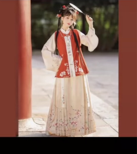 ?花暖蹊茗月萱原创明制圆领短比甲绣花交领琵...