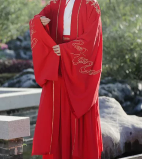 包邮出  M码  全新吊牌在 汉服男交领三件套 红色汉服男婚...