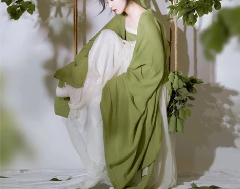 绿色汉服女日常广袖流仙裙改良唐制齐胸襦裙古...