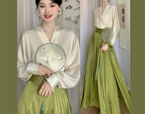 改良衬衫上衣搭配马面裙套装女秋冬日常通勤汉...