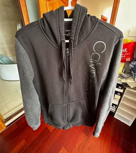 CK男士加绒卫衣开衫外套拉链卫衣 九成新无...