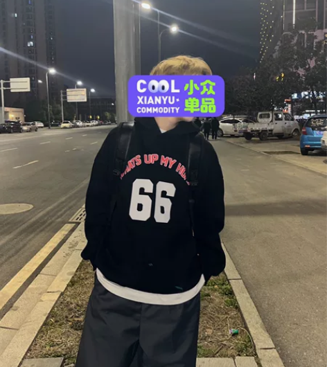 富士见 超重磅硬挺加厚！美式复古印花连帽卫...